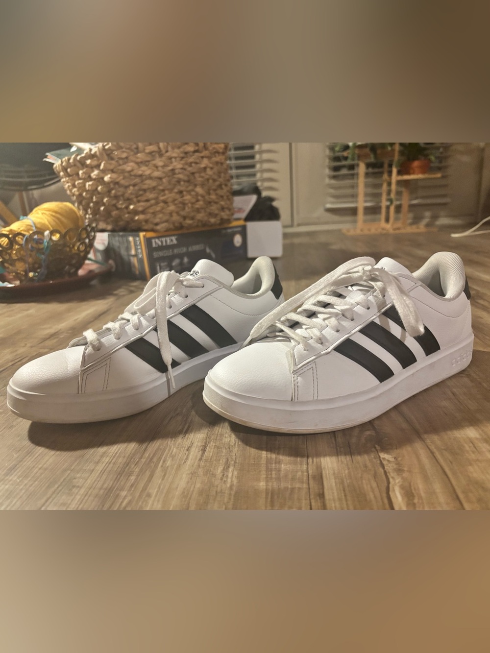 adidas White Low-Top Sneakers with Black Stripes